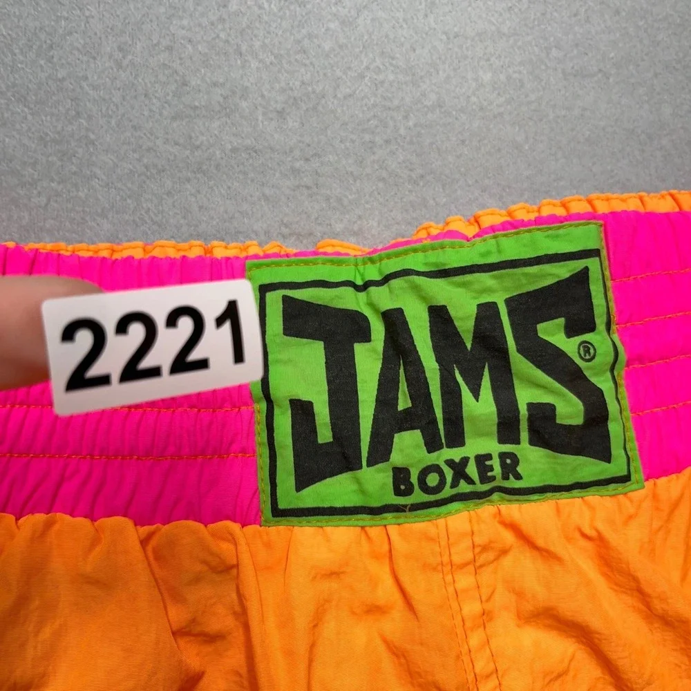 Vintage JAMS Neon Orange Pink Boxer Shorts 80s‎ 90s Surf Beach Festival Mens L